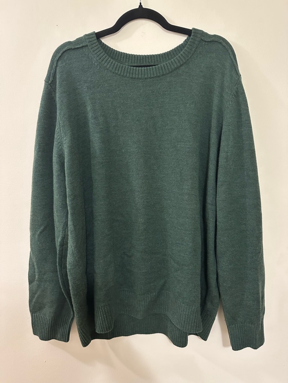 LL Bean Signature 100% Merino Wool Mens Sweater XXL Green Crewneck Knit Pullover